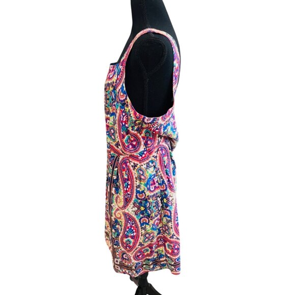 Lands End 100% Linen Apron Dress Pockets 14 Multicolor Paisley Floral Office Chu - Picture 6 of 11